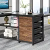 An L-shaped desk with drawers and shelves in a modern office setting. Anteprima dell’immagine prodotto