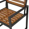 A close-up view of a garden chair made of wood and metal. Produktbild-Vorschau