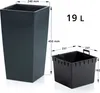 A dark gray planter with dimensions and capacity indicated, shown next to a smaller dark gray insert. Náhľad obrázku produktu