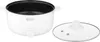 A white electric pot with its glass lid placed next to it, on a white background. Produktbild-Vorschau
