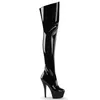 A single black thigh-high boot with a platform and high heel, shown from a side-diagonal view against a white background. Produktbild-Vorschau