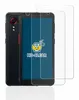 A smartphone and two screen protectors are shown against a white background. Produktbild-Vorschau