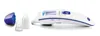 A white and blue digital thermometer with its accessories shown against a white background. Produktbild-Vorschau