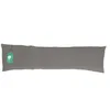 A long, gray body pillow with a green tag attached to the left end. Produktbild-Vorschau