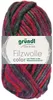 A ball of multi-colored yarn with a label. Produktbild-Vorschau