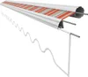 A close-up, angled view of a retractable awning fabric and its mechanism, shown against a white background. Produktbild-Vorschau
