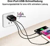 A multi-port USB charger plugged into a wall socket and charging three smartphones on a wooden table. Anteprima dell’immagine prodotto