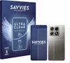 A product packaging box and its contents, including screen protectors and a smartphone. Produktbild-Vorschau