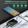 A power bank is shown charging multiple devices, including a smartphone and wireless earbuds. Produktbild-Vorschau