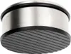 A close-up view of a stainless steel door stopper with a rubber base. Voir les images du produit