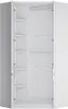 An open white corner wardrobe with shelves and a hanging rail. Produktbild-Vorschau