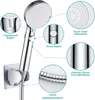 A diagram highlighting the features of a chrome shower head and hose. Produktbild-Vorschau