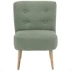A light green accent chair with wooden legs, shown from the front against a white background. Produktbild-Vorschau