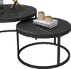 Two round coffee tables with a marble-like pattern and black metal legs are shown. The larger table is in the foreground, and the smaller table is nested behind it. Voir les images du produit