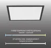 A diagram illustrating the features of a Selltec LED panel ceiling light, showing color temperature control and dimming capabilities. Produktbild-Vorschau
