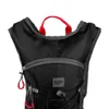 Close-up of the top portion of a black backpack with red accents. Produktbild-Vorschau