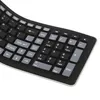 Close-up view of a black and gray flexible silicone keyboard. Voir les images du produit