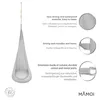 A hanging chair with descriptive text and close-up images of its features. Produktbild-Vorschau