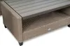 A close-up view of a section of a rattan-style outdoor furniture set, showing the woven texture of the base and the slatted top of a coffee table. Produktbild-Vorschau
