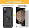 A product listing image showing a phone case and screen protectors with descriptive text. Produktbild-Vorschau