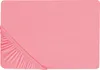 A pink fitted sheet is shown laid flat, with the elasticized corner visible in the bottom left. Náhľad obrázku produktu