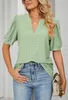 ASKSA Damen T-Shirt Puffärmel Aushöhlen Bluse V-Ausschnitt Produktbild-Vorschau 5