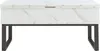A white marble-look coffee table with a dark metal frame is shown against a white background. Náhled obrázku produktu