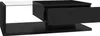 A black coffee table with a glass top and a drawer partially open. Voir les images du produit