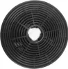 A top-down view of a round, black charcoal filter for a kitchen range hood. Produktbild-Vorschau