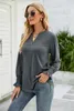ASKSA Damen Blasen Langarm T-Shirt Elegant V-Ausschnitt Produktbild-Vorschau 3