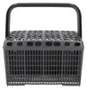 A dark gray plastic dishwasher cutlery basket with a handle on top. Náhľad obrázku produktu
