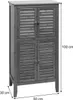 A gray bamboo bathroom cabinet with four slatted doors and dimensions indicated. Podgląd zdjęcia produktu