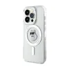 A clear, professional studio shot of a transparent iPhone case with a Karl Lagerfeld Choupette cat design and MagSafe compatibility. Produktbild-Vorschau