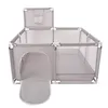 A grey playpen with a basketball hoop attachment is shown from a slightly elevated angle against a white background. Produktbild-Vorschau