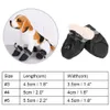 A collage showing a dog wearing dog boots and a close-up of the dog boots, with a size chart. Náhled obrázku produktu