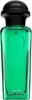 A green glass bottle of Hermès Eau de Basilic Pourpre perfume with a black cap. Voir les images du produit