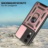 A rugged phone case with a ring holder is shown in a snowy, outdoor environment. Produktbild-Vorschau