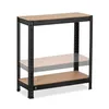 A three-tier shelving unit with black metal frame and light brown shelves, shown against a white background. Podgląd zdjęcia produktu