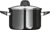 A black pot with a glass lid and handles, isolated on a white background. Anteprima dell’immagine prodotto