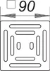 A technical drawing of a square grate with dimensions indicated. Anteprima dell’immagine prodotto