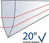 Diagram showing a sharpening angle with red lines indicating the angle. Produktbild-Vorschau
