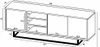A technical drawing/diagram of a TV stand with dimensions. Produktbild-Vorschau