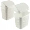 Two white plastic trash cans with textured sides and lids are shown against a white background. One trash can is fully assembled, while the other is shown with its lid detached. Produktbild-Vorschau