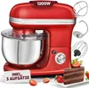 A red stand mixer with accessories and a slice of chocolate cake. Náhľad obrázku produktu