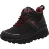 A single black hiking boot with burgundy accents is shown against a white background. Produktbild-Vorschau