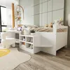 A child's bedroom with a white bed, desk, and chair. Produktbild-Vorschau