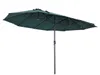 A dark green, oval-shaped patio umbrella with a black metal pole and frame, shown open against a white background. Náhled obrázku produktu