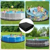 Collage of four images showing different above-ground swimming pools in outdoor settings, with a close-up of a black pool cover in the center. Produktbild-Vorschau