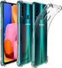 Three Samsung Galaxy A20s phones are shown, two with transparent protective cases, and one with a pink and orange screen. Produktbild-Vorschau