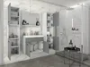 A modern bathroom vanity set with multiple cabinets and a mirror. Anteprima dell’immagine prodotto